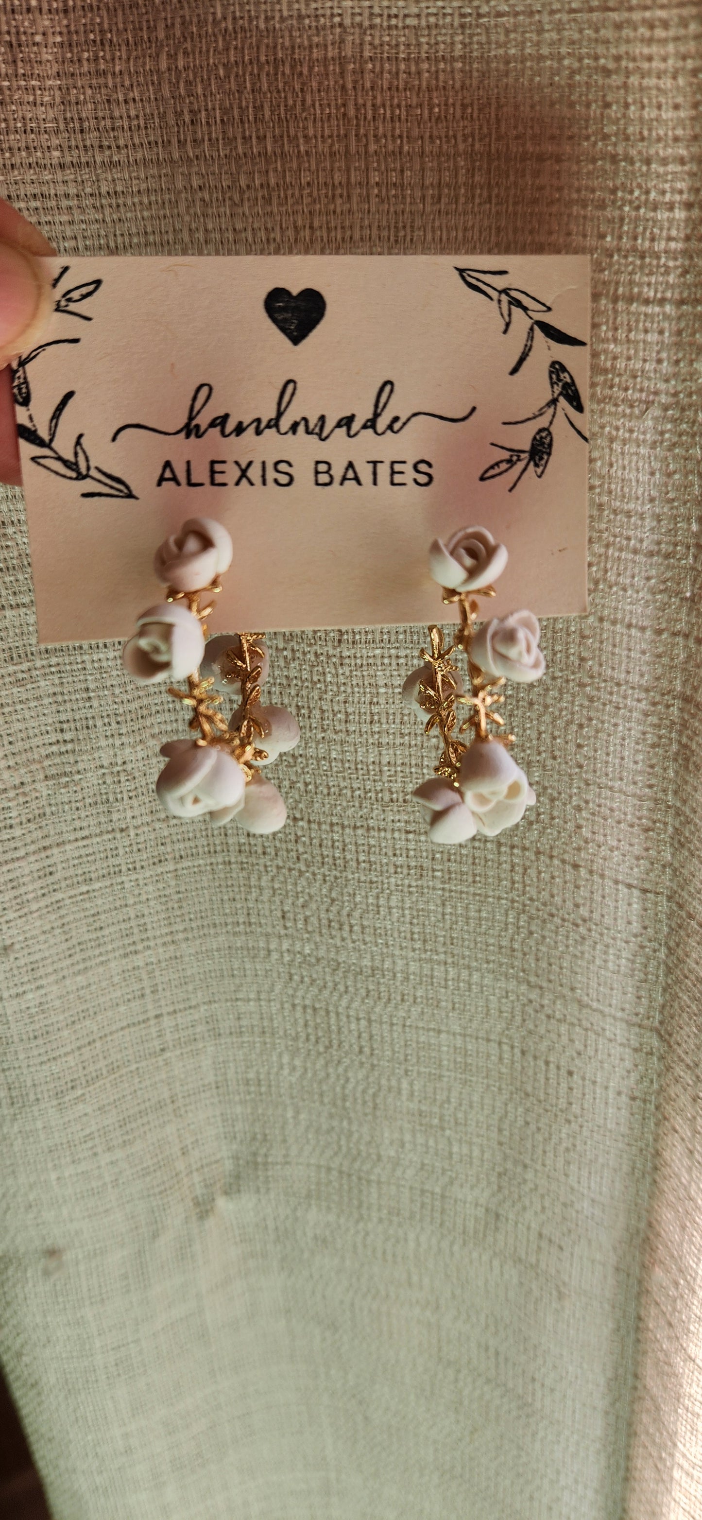 Golden Hoops with White Roses