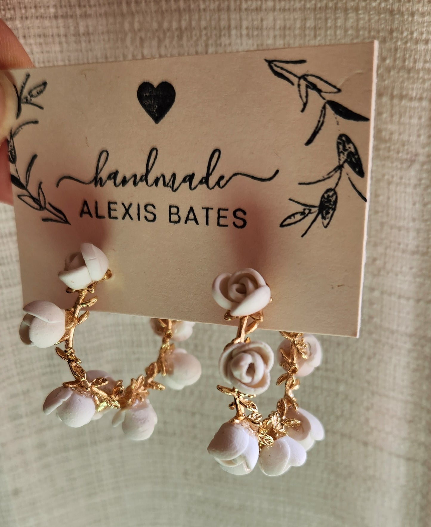 Golden Hoops with White Roses