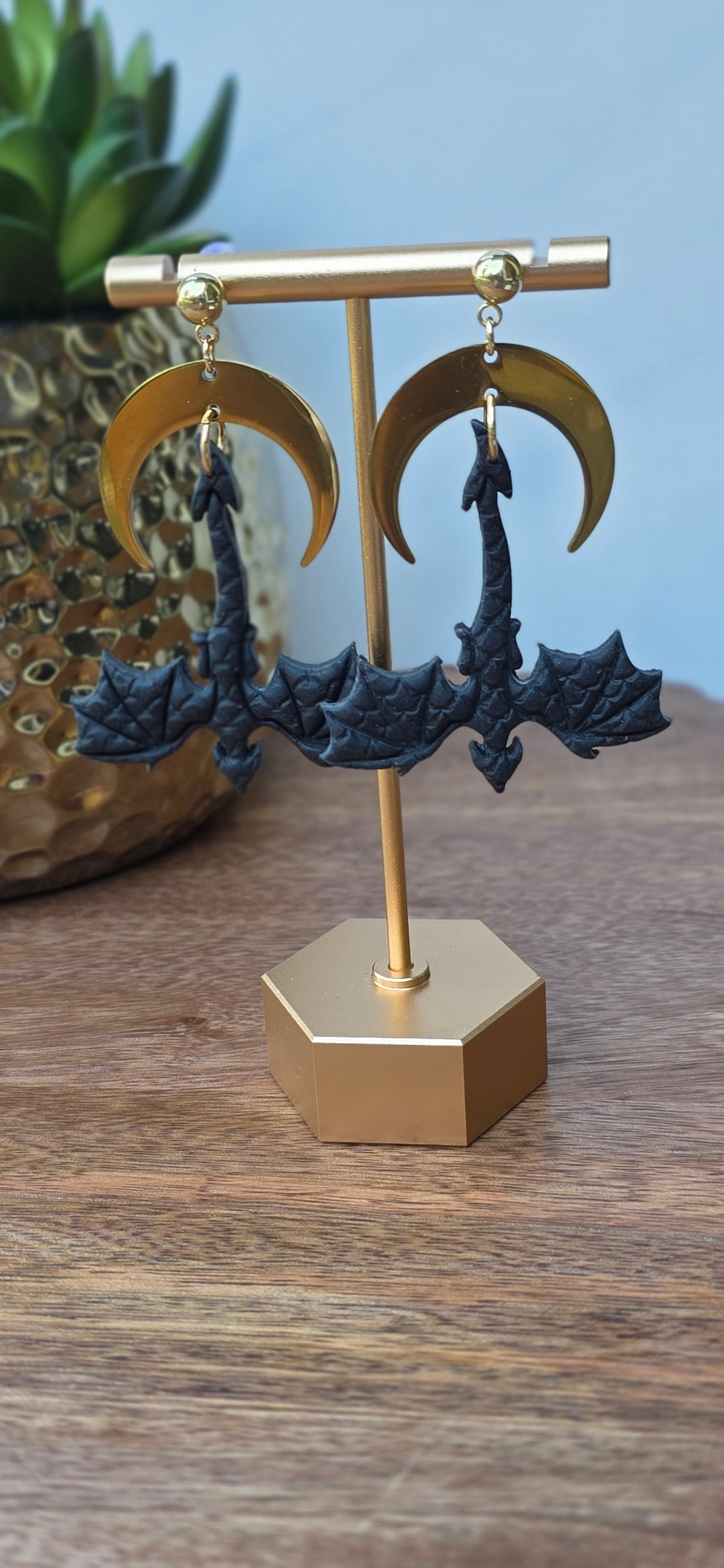 Black Dragon Cresent Moon Dangle