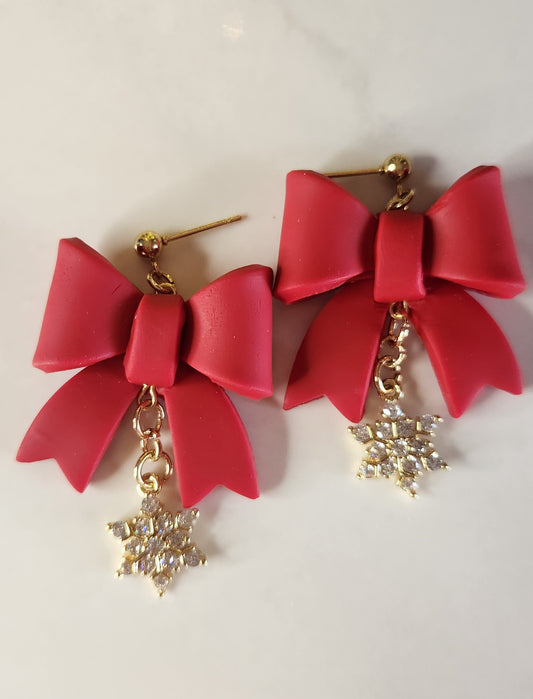 Large Christmas Bow with CZ Snowflake Dangle