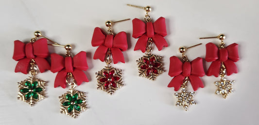 Medium Christmas Bow with CZ Snowflake Dangle