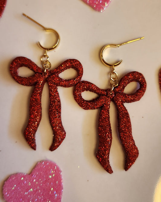 Red Glitter Bow Dangle