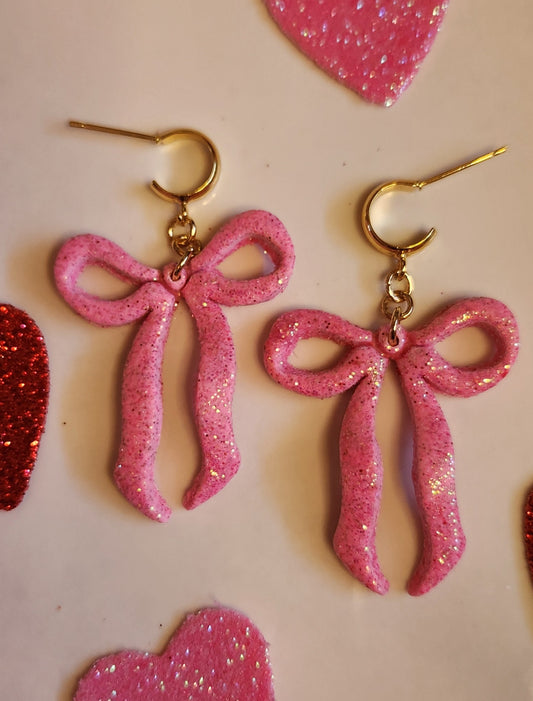 Pink Glitter Bow Dangle