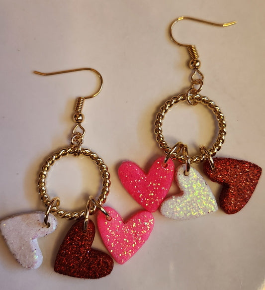 Glitter Heart Triple Charm Dangle