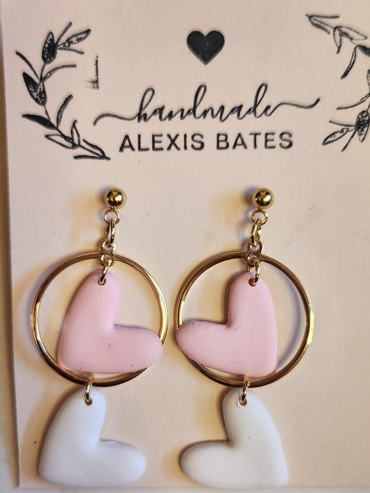 Pink Heart Gold Hoop Dangle