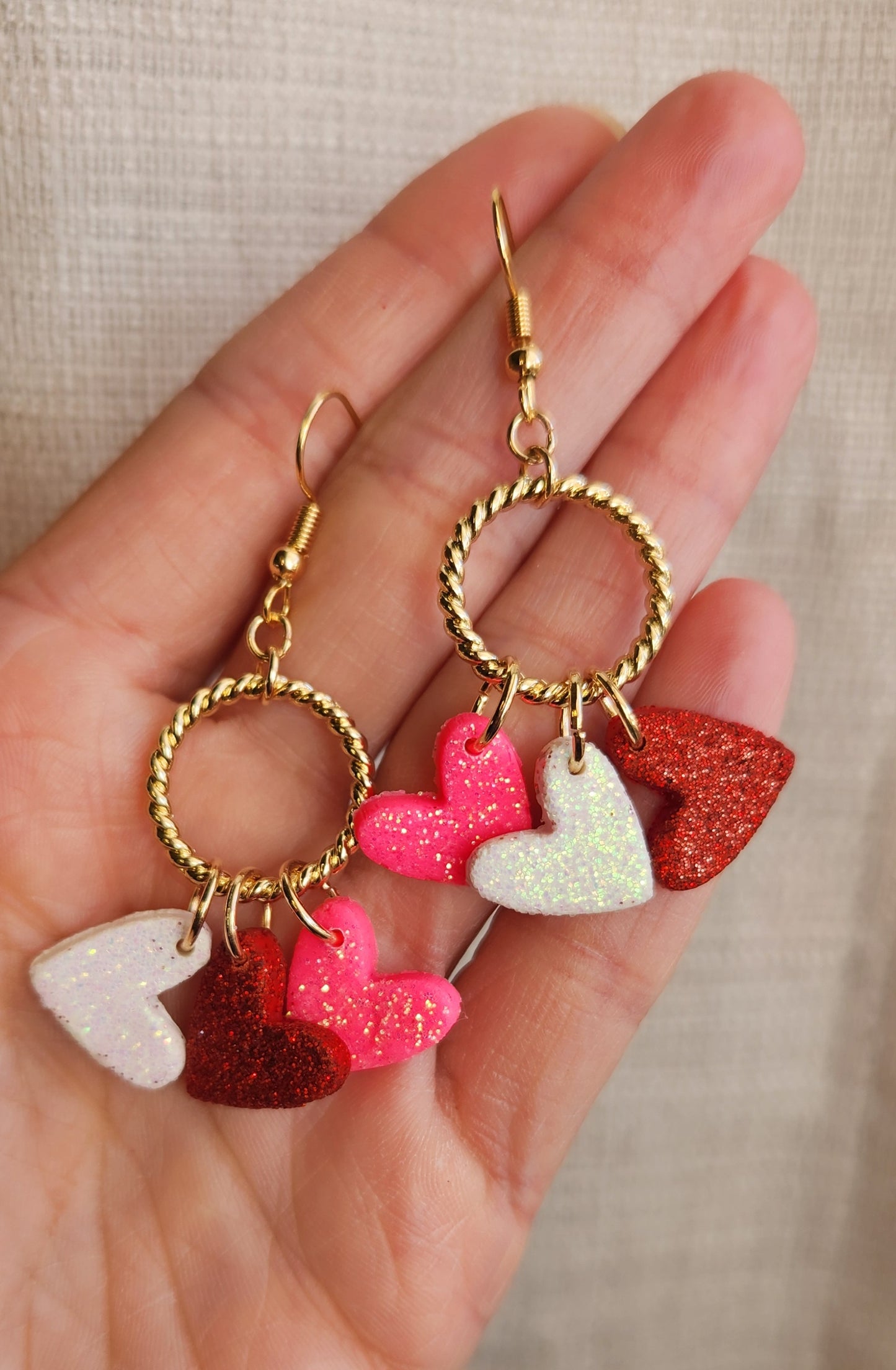 Glitter Heart Triple Charm Dangle