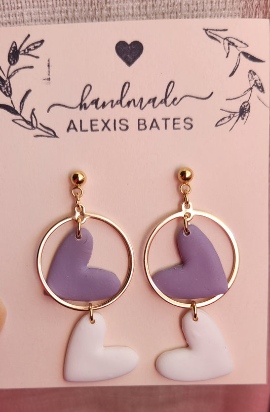 Purple Heart Gold Hoop Dangle