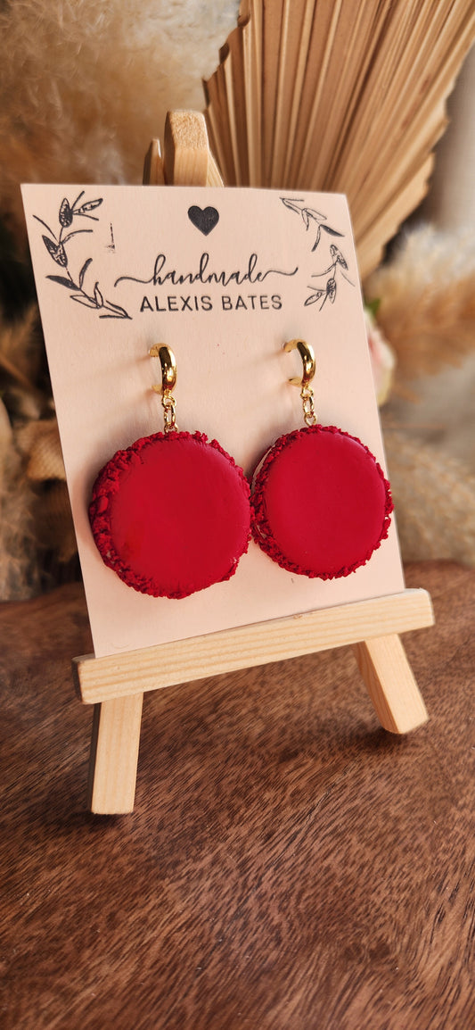 Red Macaron Dangle Earrings