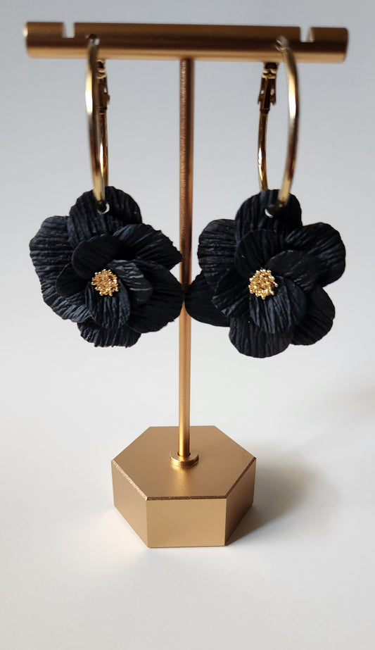 Black Flower Hoops