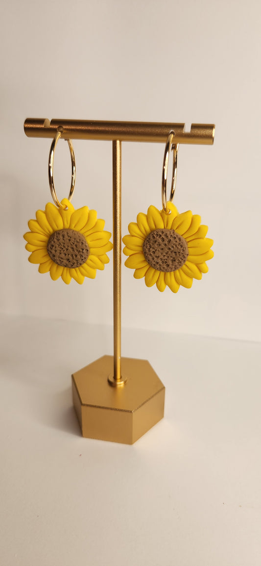 Sunflower on Gold Hoop
