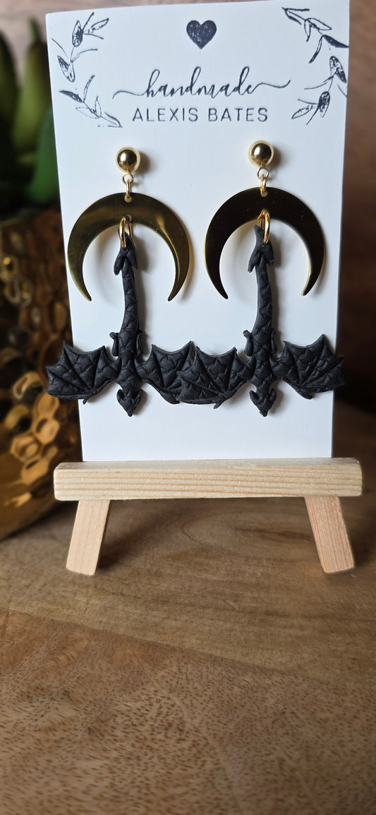 Black Dragon Cresent Moon Dangle