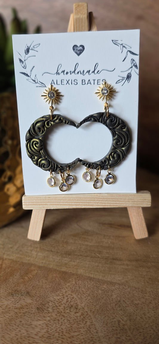 Black Shimmer Crescent Moons