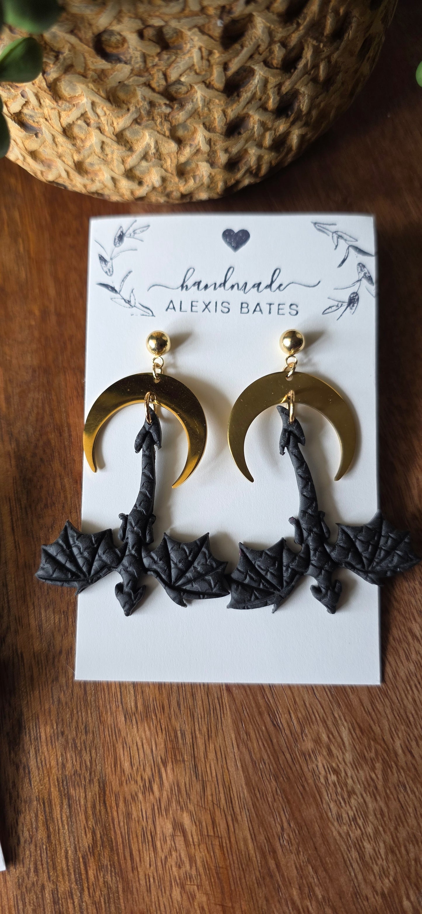 Black Dragon Cresent Moon Dangle